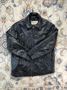 M. Julian Jacket Mens Large Black Leather Bomber Full Zip Wilsons Lined